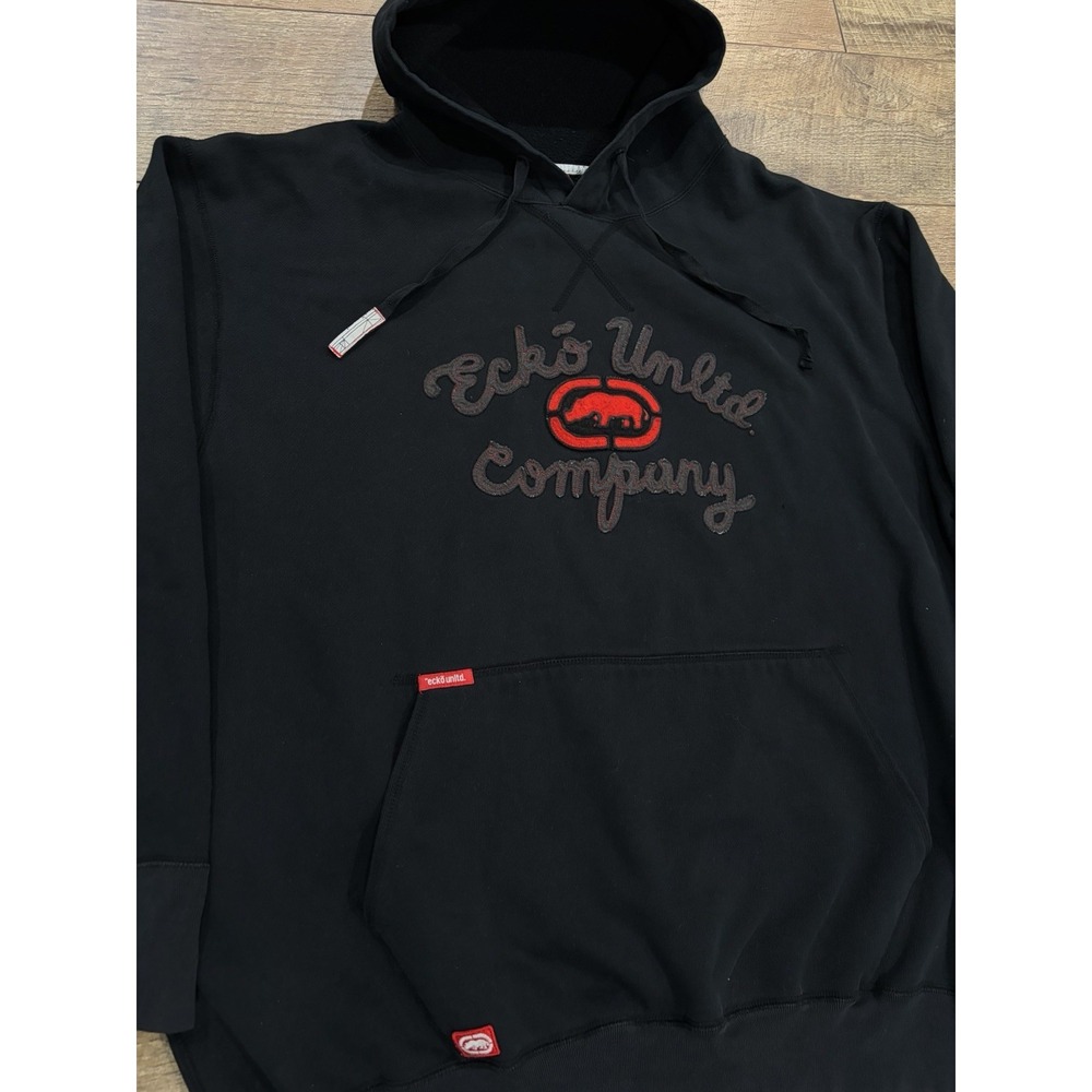 Vintage Y2k Ecko Unltd. Logo Stitched Hoodie Black Red XXL Skater Hip-Hop - Picture 3 of 12